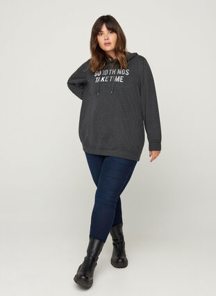 Sweatshirt met capuchon en print, Black, Model image number 3