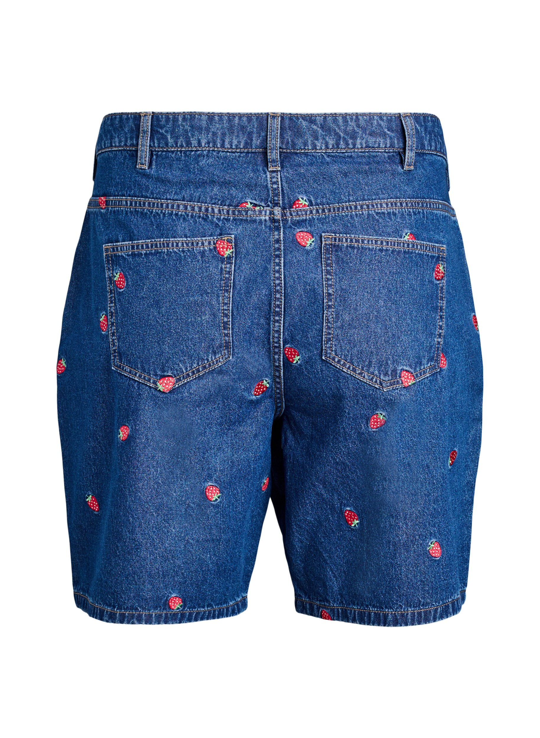 ZizziShorts en jean avec fraises brod&eacute;es, Bleu, Packshot image number 1