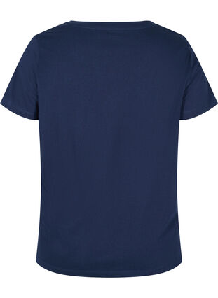 T-shirt en coton bio avec détail dentelle, Navy Blazer, Packshot image number 1