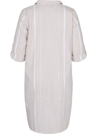 Gestreepte jurk gemaakt van katoen en linnen, White Taupe Stripe, Packshot image number 1