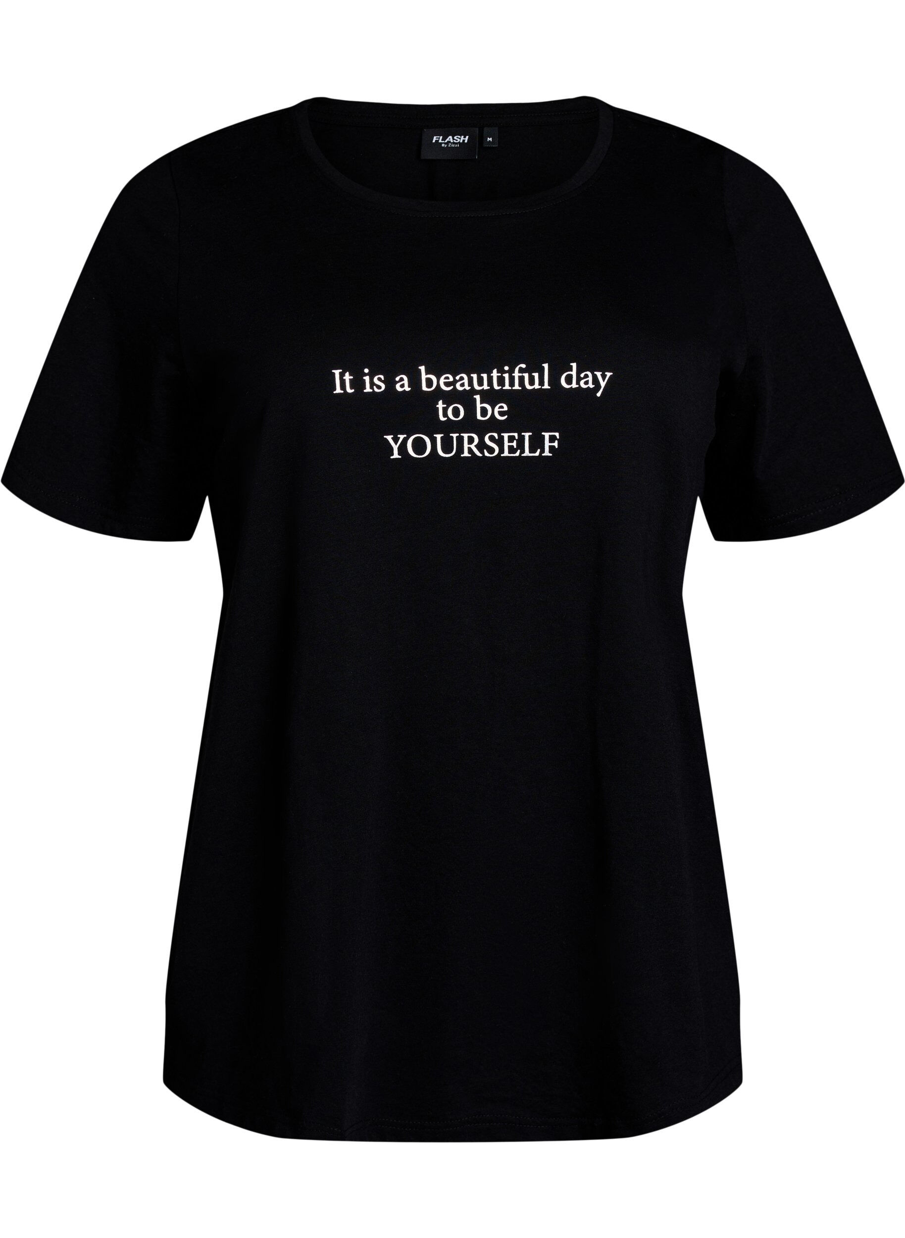 Zizzi T-shirt imprim&eacute;, Noir, Packshot image number 0