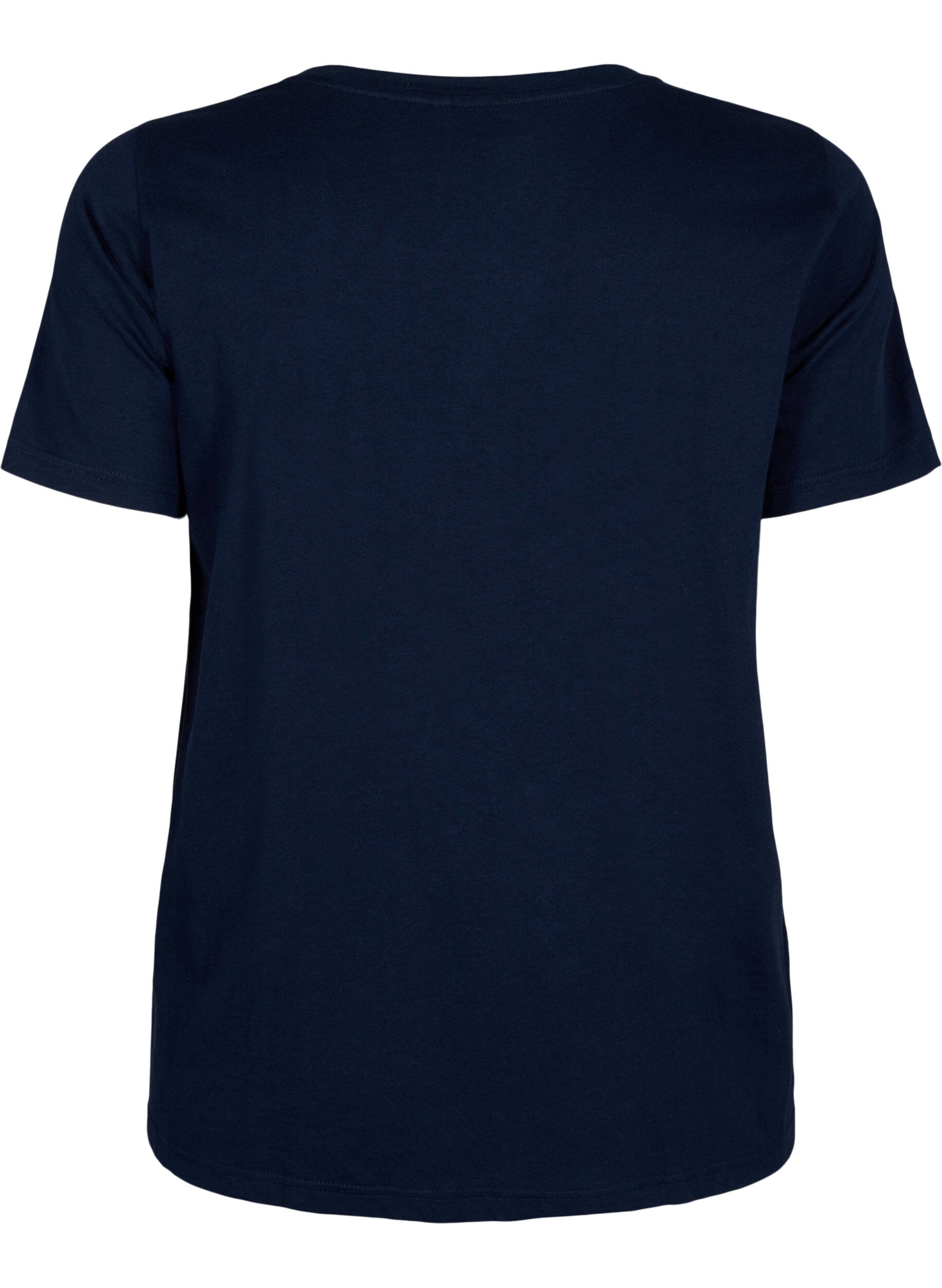 ZizziKatoenen T-shirt met tekst, Navy B. Orlando, Packshot image number 1