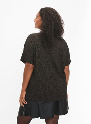 Viscose blouse met korte mouwen en glitters, Black Shimmer, Model image number 1