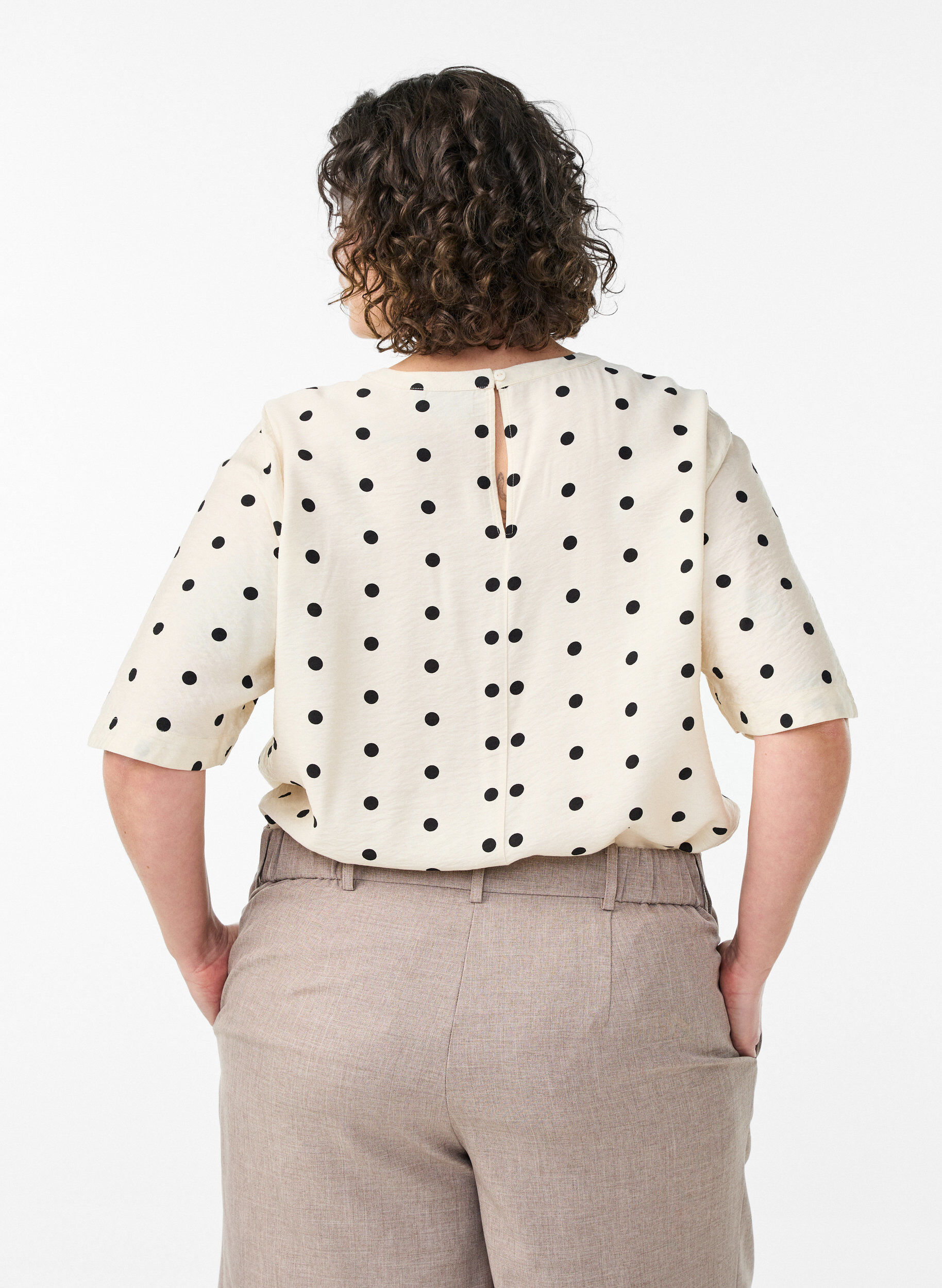 ZizziViscose blouse met spots en mouwen 1/2, Vanille, Model image number 2