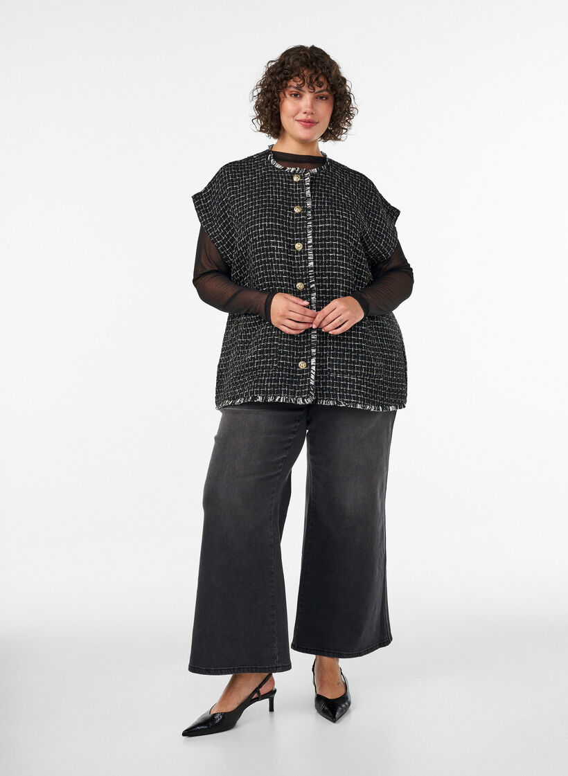 Gilet &agrave; carreaux avec boutons d&eacute;coratifs, Noir, Model image number 1