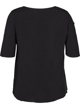 Viscose blouse met v-hals en kant, Black, Packshot image number 1