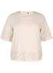 T-shirt avec broderie anglaise et bords &eacute;chancr&eacute;s, Beige, Packshot image number 0