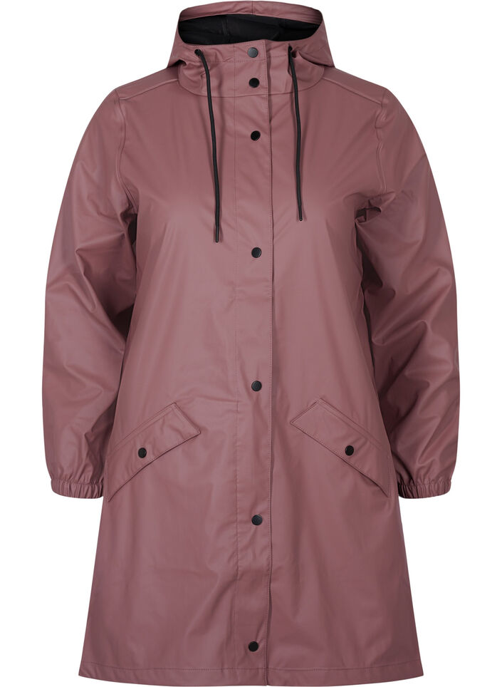 Regenjas met capuchon en knoopsluiting, Rose Taupe, Packshot image number 0