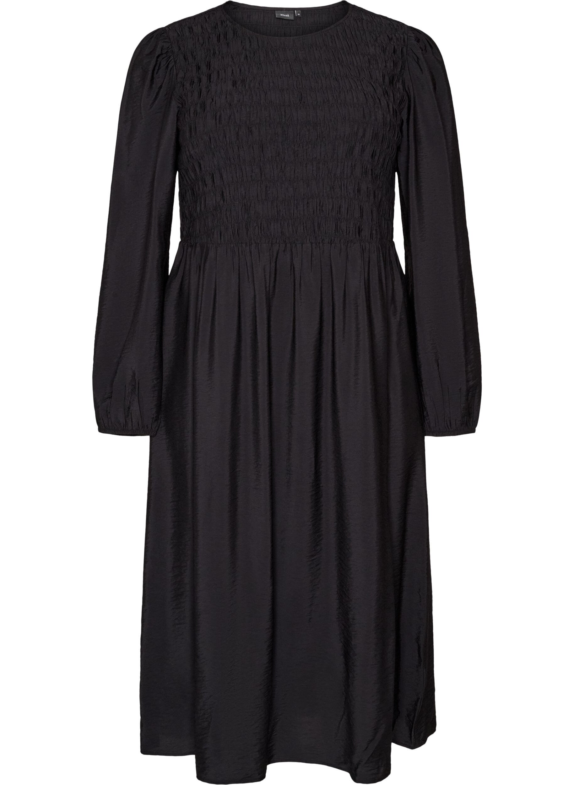 ZizziRobe midi en viscose avec smocks, Noir, Packshot image number 0