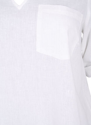 Tuniek van katoenmix met korte mouwen en linnen, Bright White, Packshot image number 2