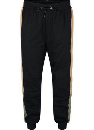 Pantalon de survêtement avec bandes latérales, Black/Camel, Packshot image number 0