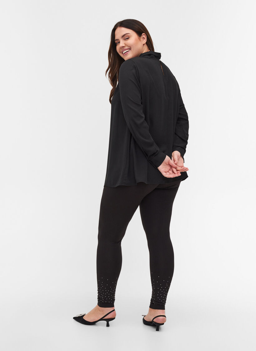 Legging in viscosemix met decoratieve steentjes, Black, Model image number 1