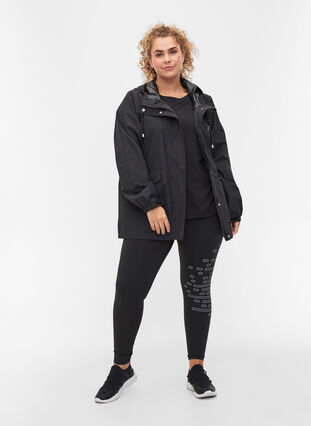 Veste de pluie pour sport à capuches avec poches, Black, Model image number 2