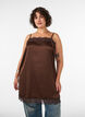 Lange satijnen top met kanten randen, Bruin, Model image number 0