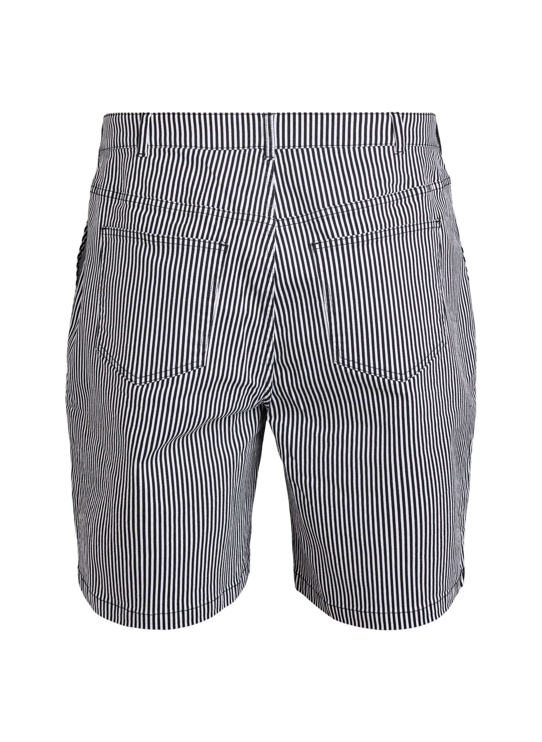 ZizziGestreepte bermudashorts met hoge taille, Zwart, Packshot image number 1