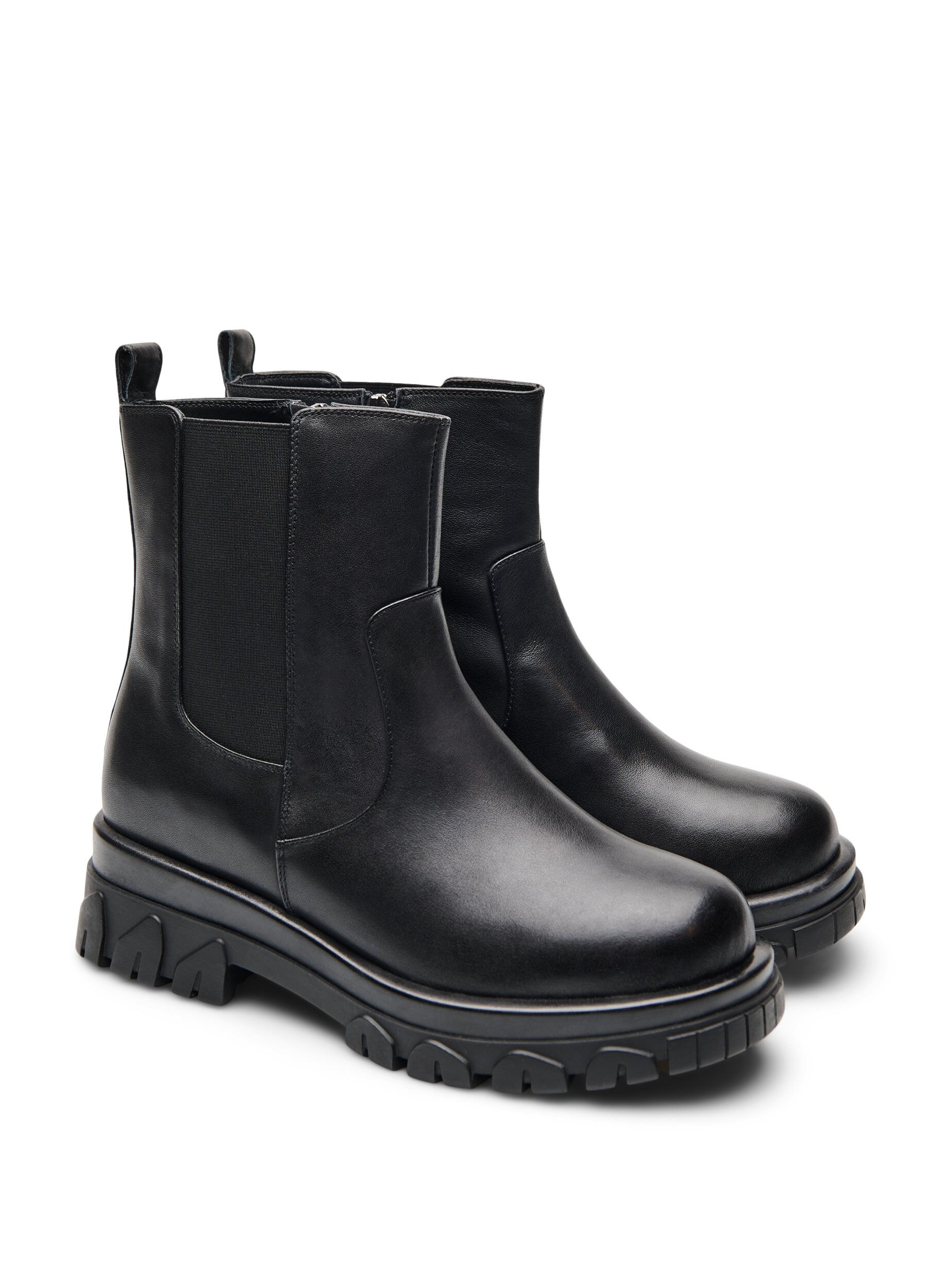 ZizziWide fit - Chunky leren Chelsea boots met ritssluiting, Zwart, Packshot image number 1