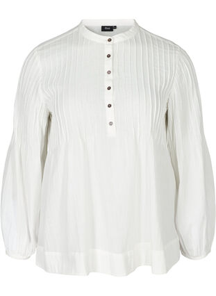 Blouse à manches longues en coton, Bright White, Packshot image number 0