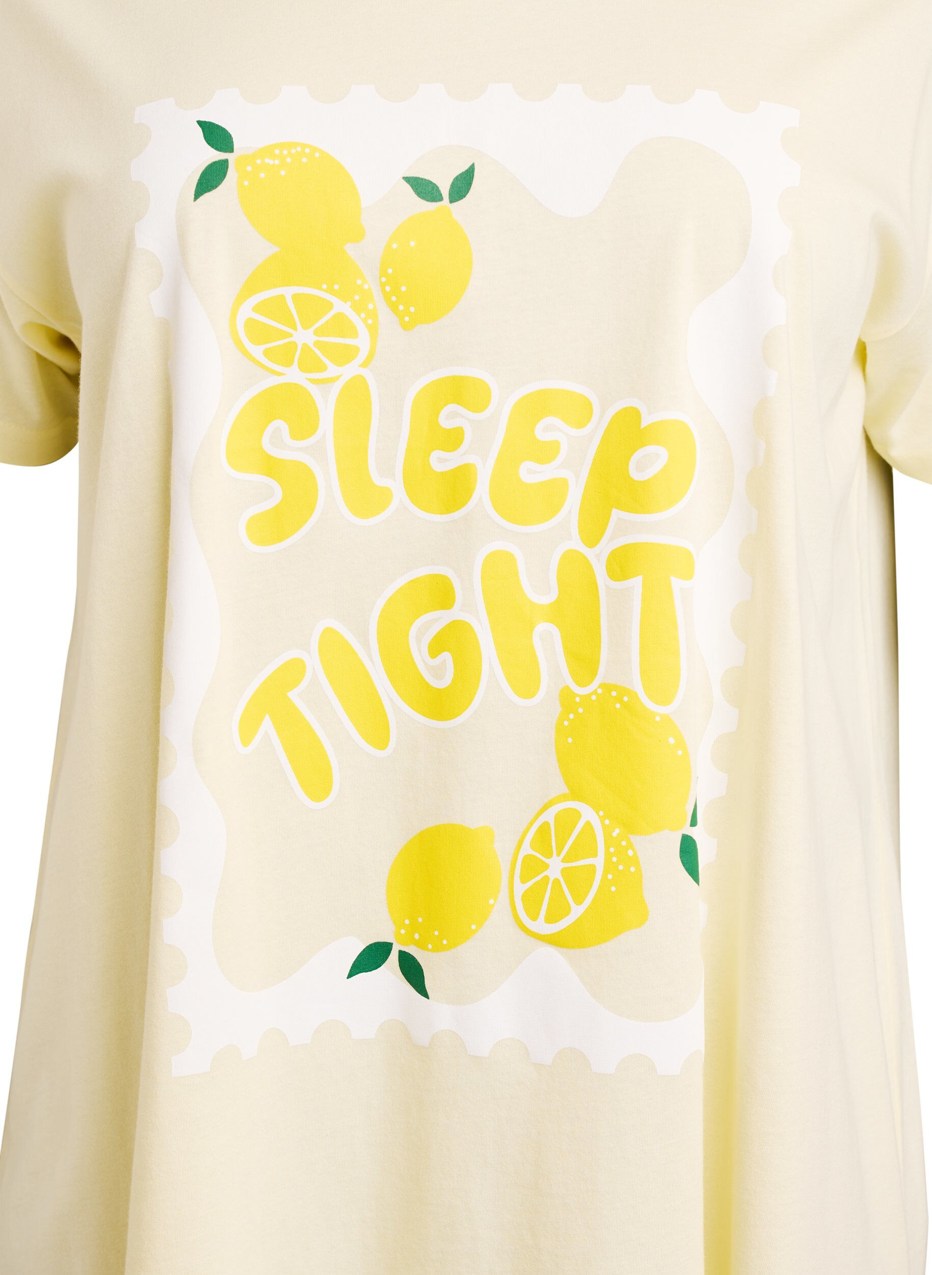 Zizzi T-shirt de nuit long en coton bio avec imprim&eacute;, Jaune clair, Packshot image number 2