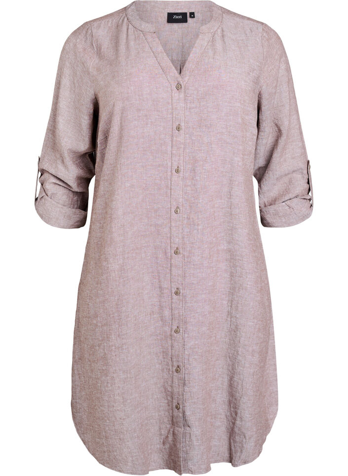 Chemise longue en lin et viscose, Marron, Packshot image number 0