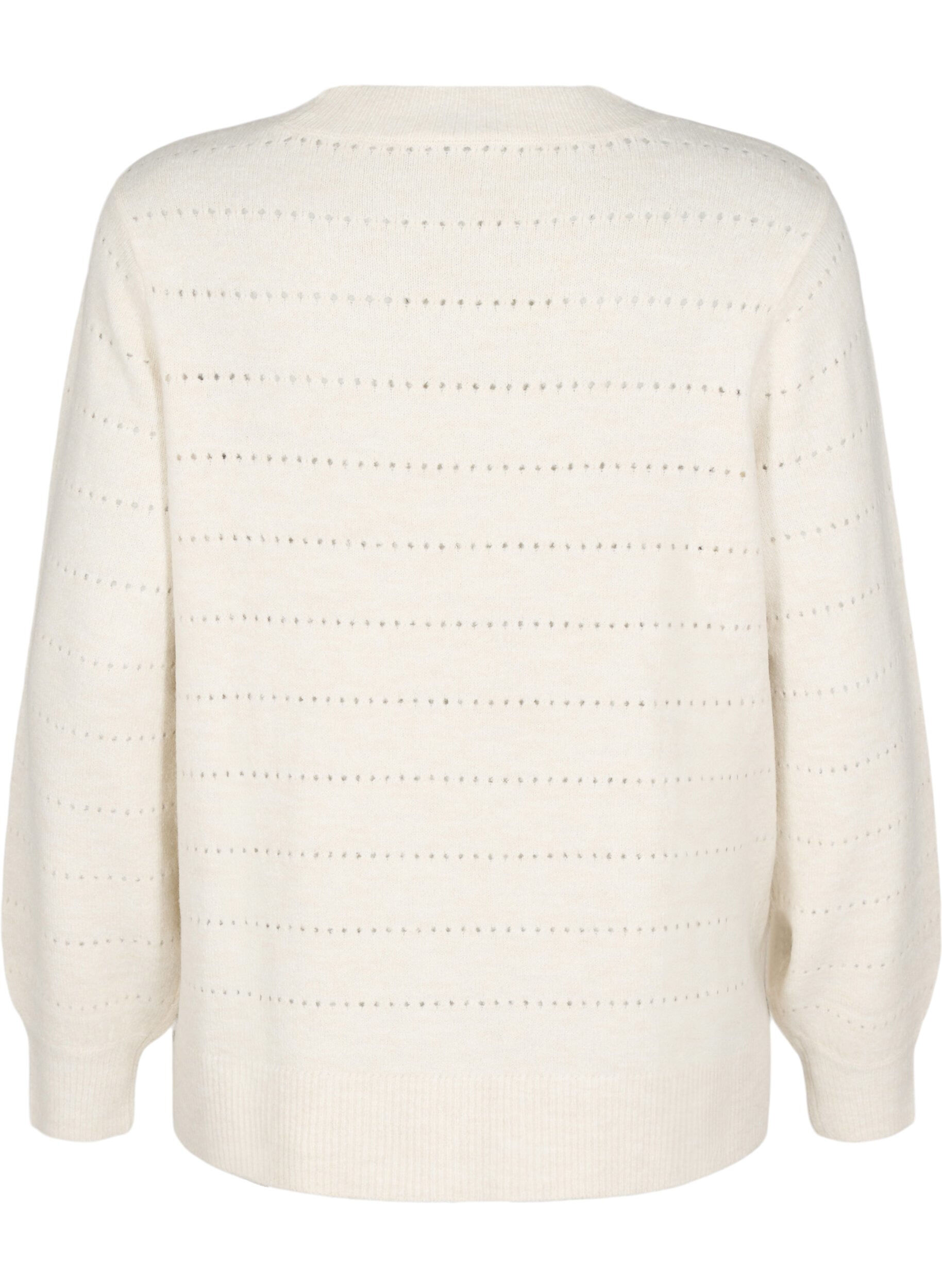 ZizziGebreide blouse met ronde hals en kantpatroon, Birch Mel., Packshot image number 1