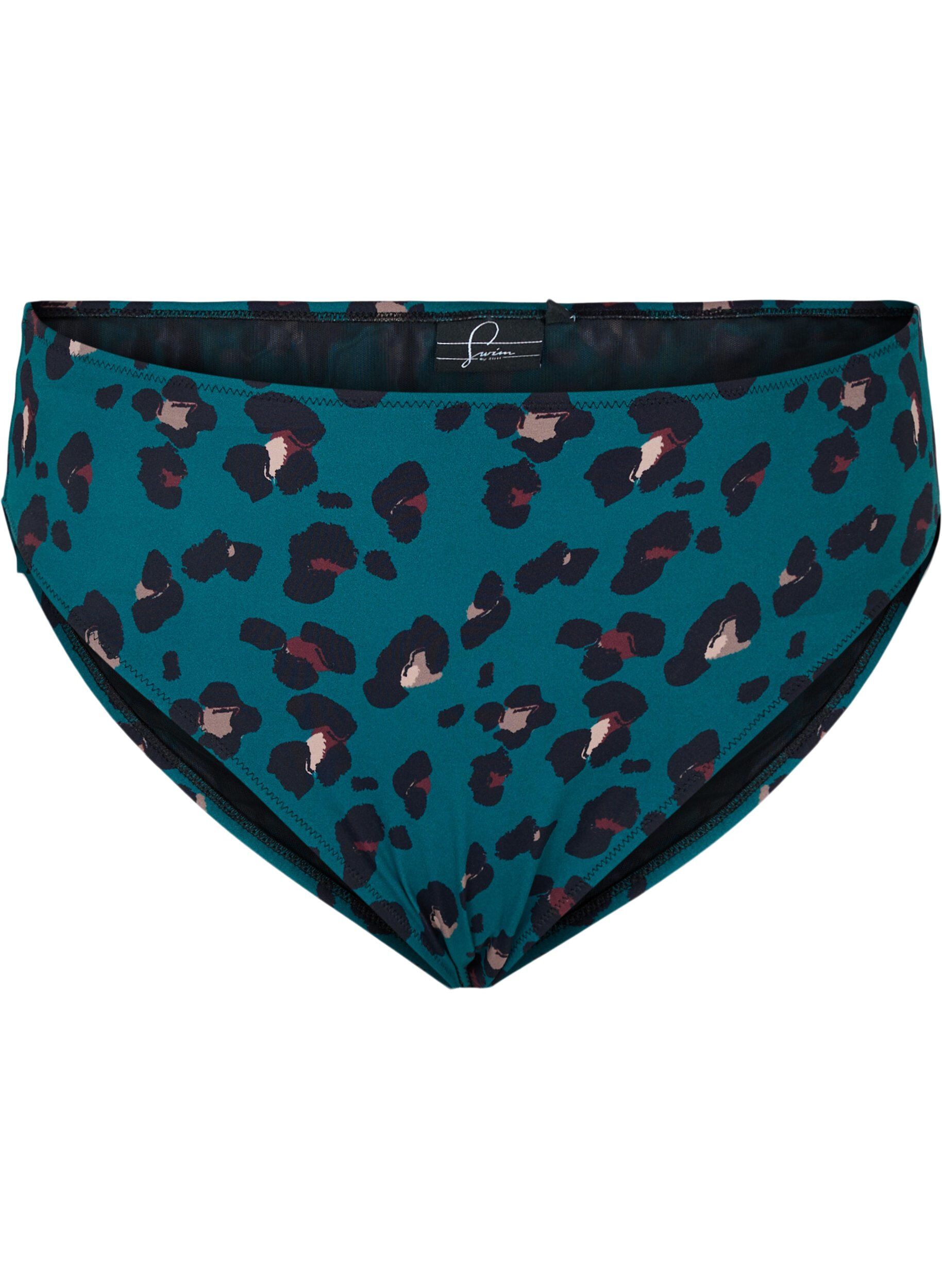 Zizzi Culotte de bikini &agrave; taille haute, Teal Leopard, Packshot image number 0