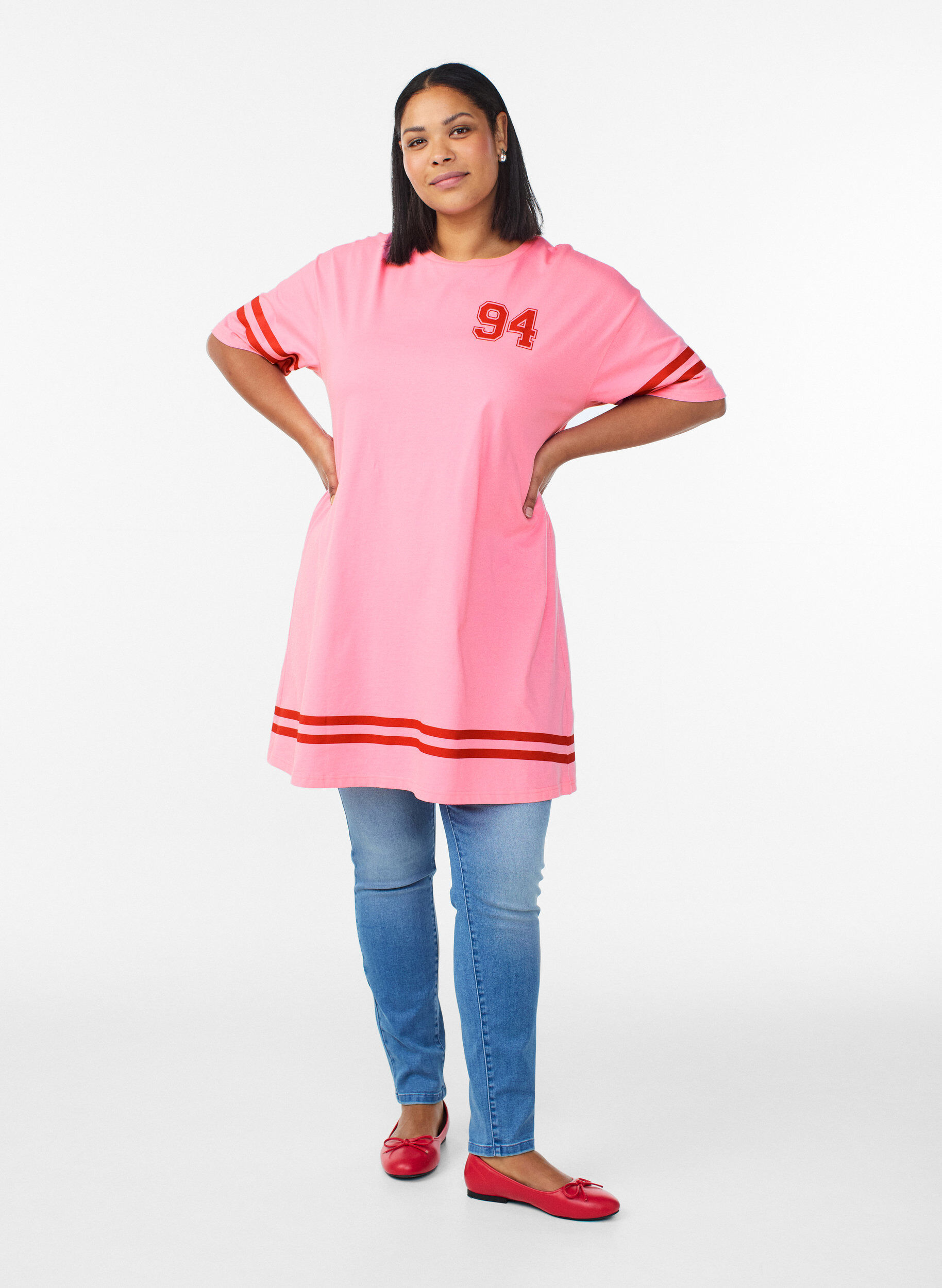 ZizziKort T-shirtjurkje met sportieve details, Roze, Model image number 1