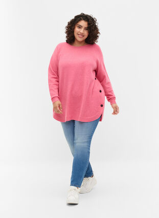 Pull en tricot avec des boutons, Hot Pink White Mel., Model image number 2