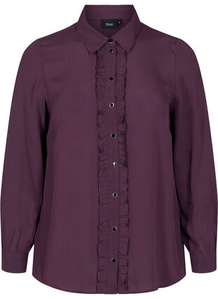 Viscose blouse met knoopsluiting en lintdetails, Plum Perfect, Packshot image number 0