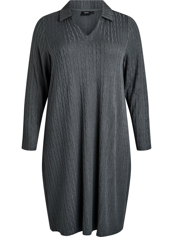 Robe à structure torsadée et col en V, Vert foncé, Packshot image number 0