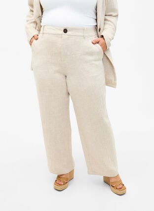 Pantalon van een materiaalmix met linnen, Rainy Day, Model image number 2