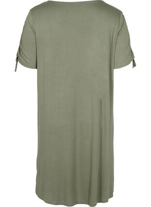 Viscose jurk met korte mouwen en koordjes, Dusty Olive, Packshot image number 1