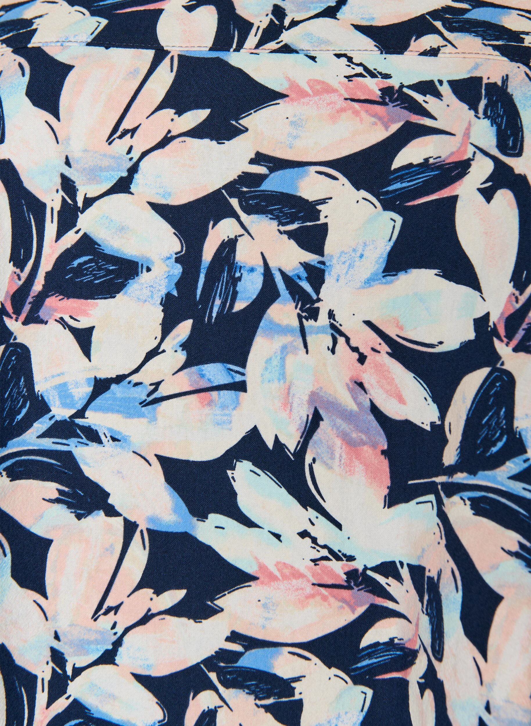 ZizziKatoenen jurk met korte mouwen en print, Blauw, Packshot image number 2
