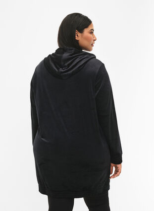 Robe pull en velours avec capuche, Black, Model image number 2