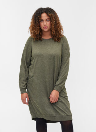 Robe pull chinée avec poches, Ivy Green, Model image number 0