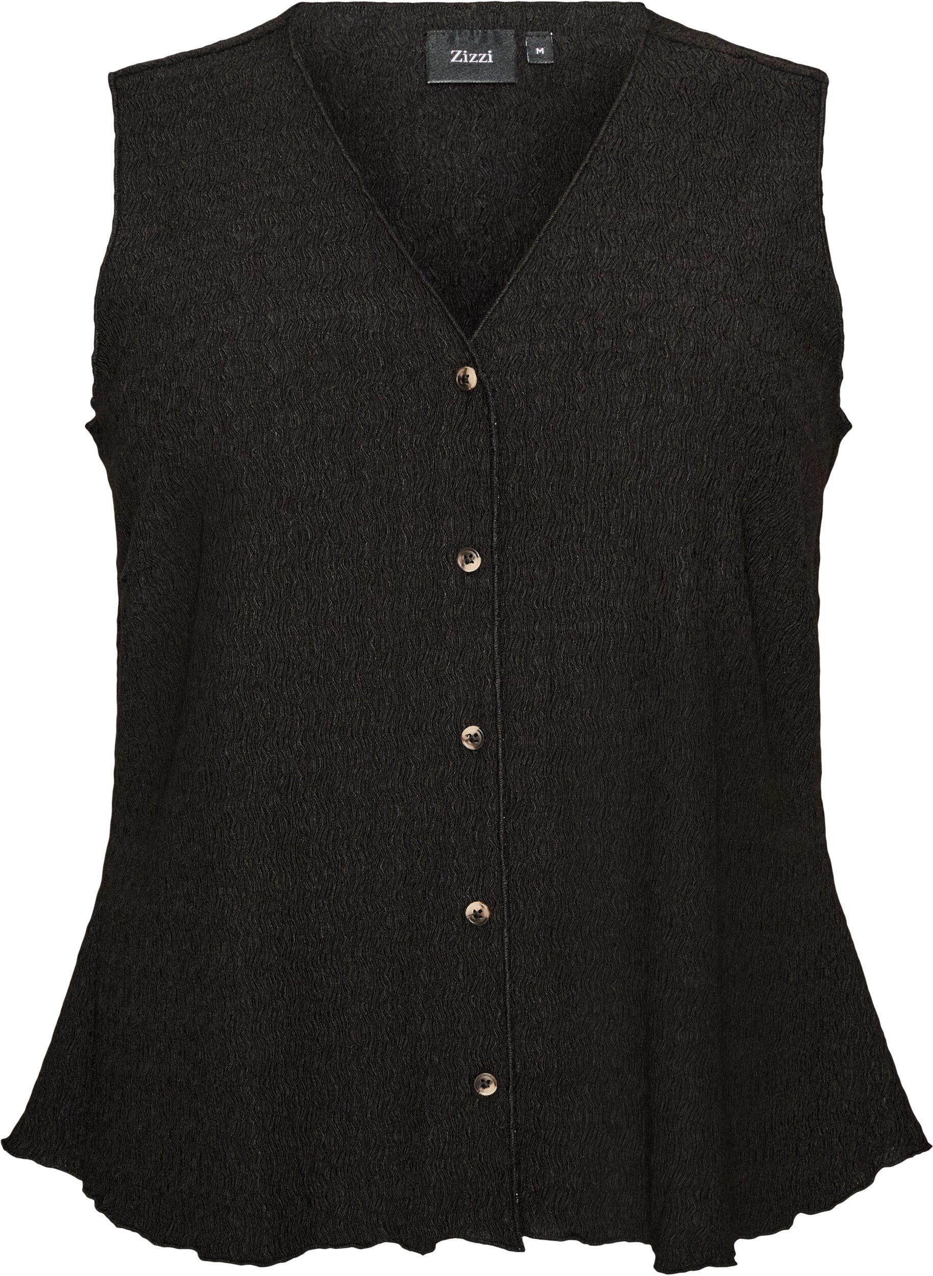 Top sans manches &agrave; texture ondul&eacute;e et fermeture boutonn&eacute;e