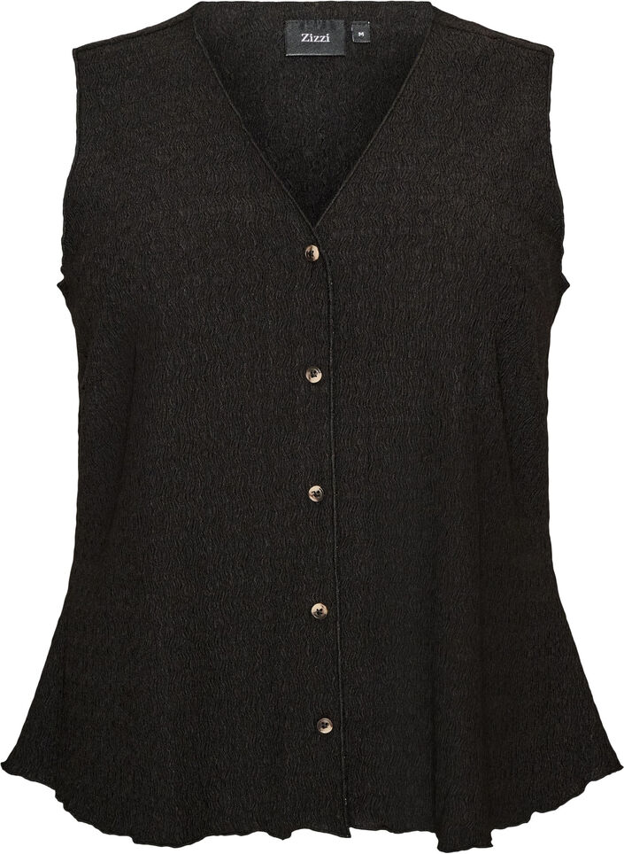 Top sans manches &agrave; texture ondul&eacute;e et fermeture boutonn&eacute;e, Noir, Packshot image number 0
