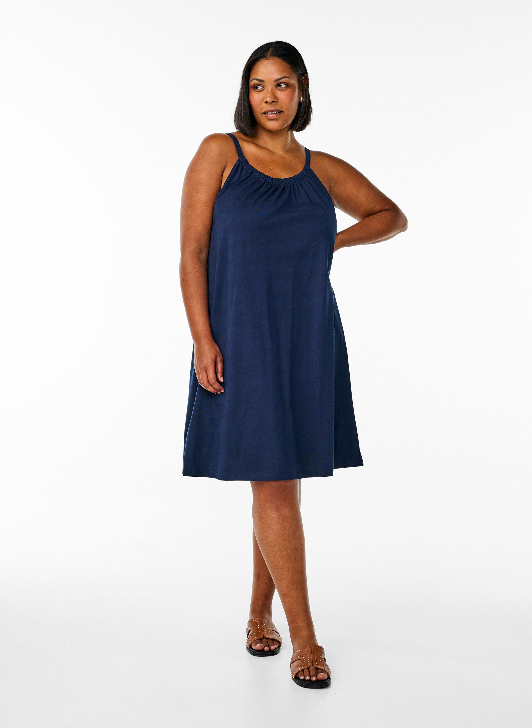 ZizziJurk met middelhoge bandjes van biologisch katoen, Blauw, Model image number 1
