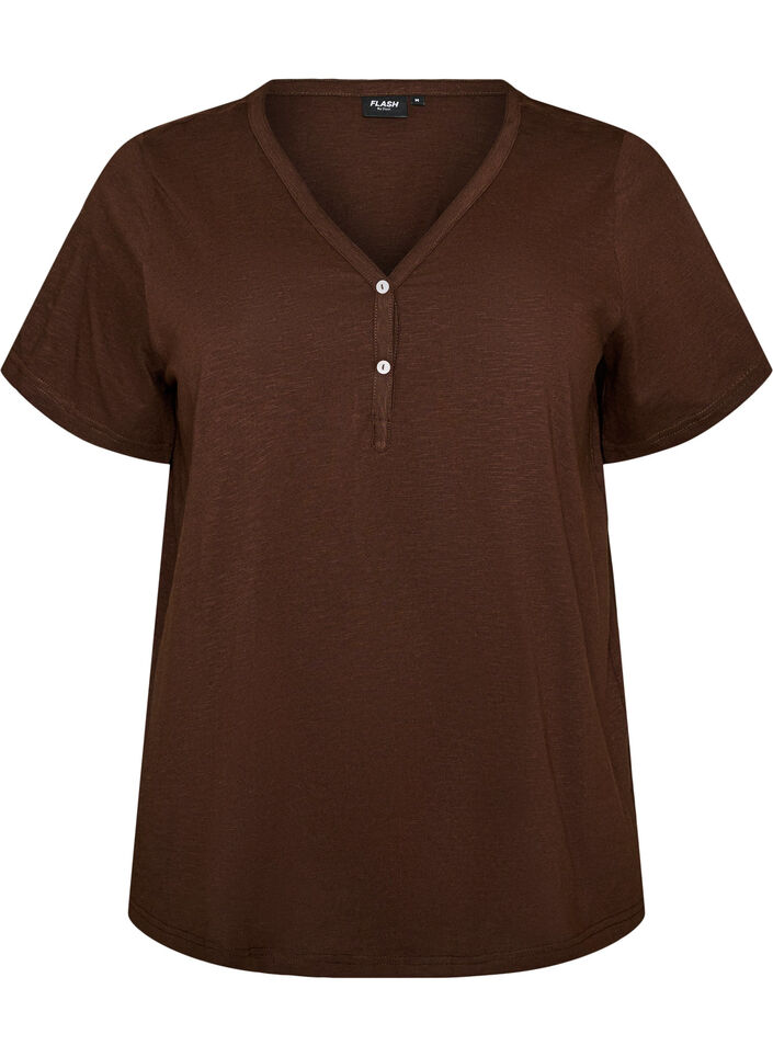 T-shirt met knoopdetail, Bruin, Packshot image number 0