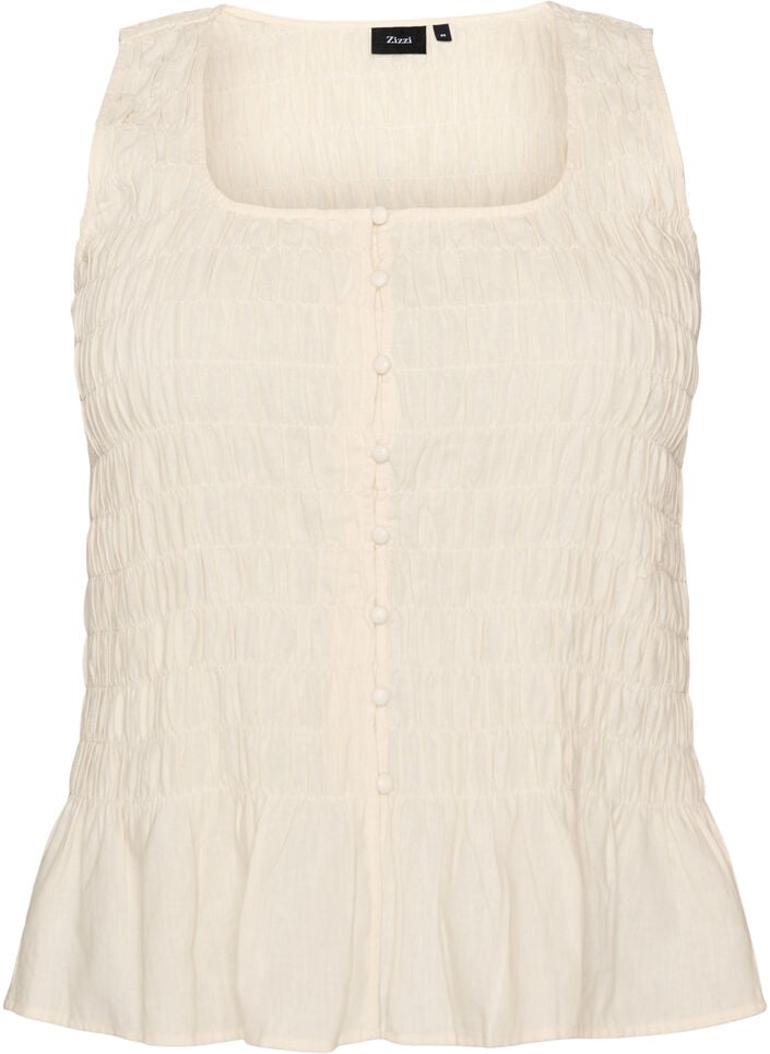 Top sans manches en coton et lin avec smocks, Vanille, Packshot image number 0