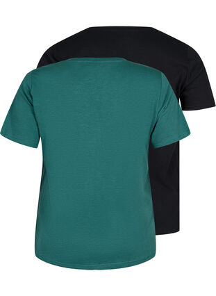 Lot de 2 T-shirt basiques en coton, Mallard Green/Black, Packshot image number 1