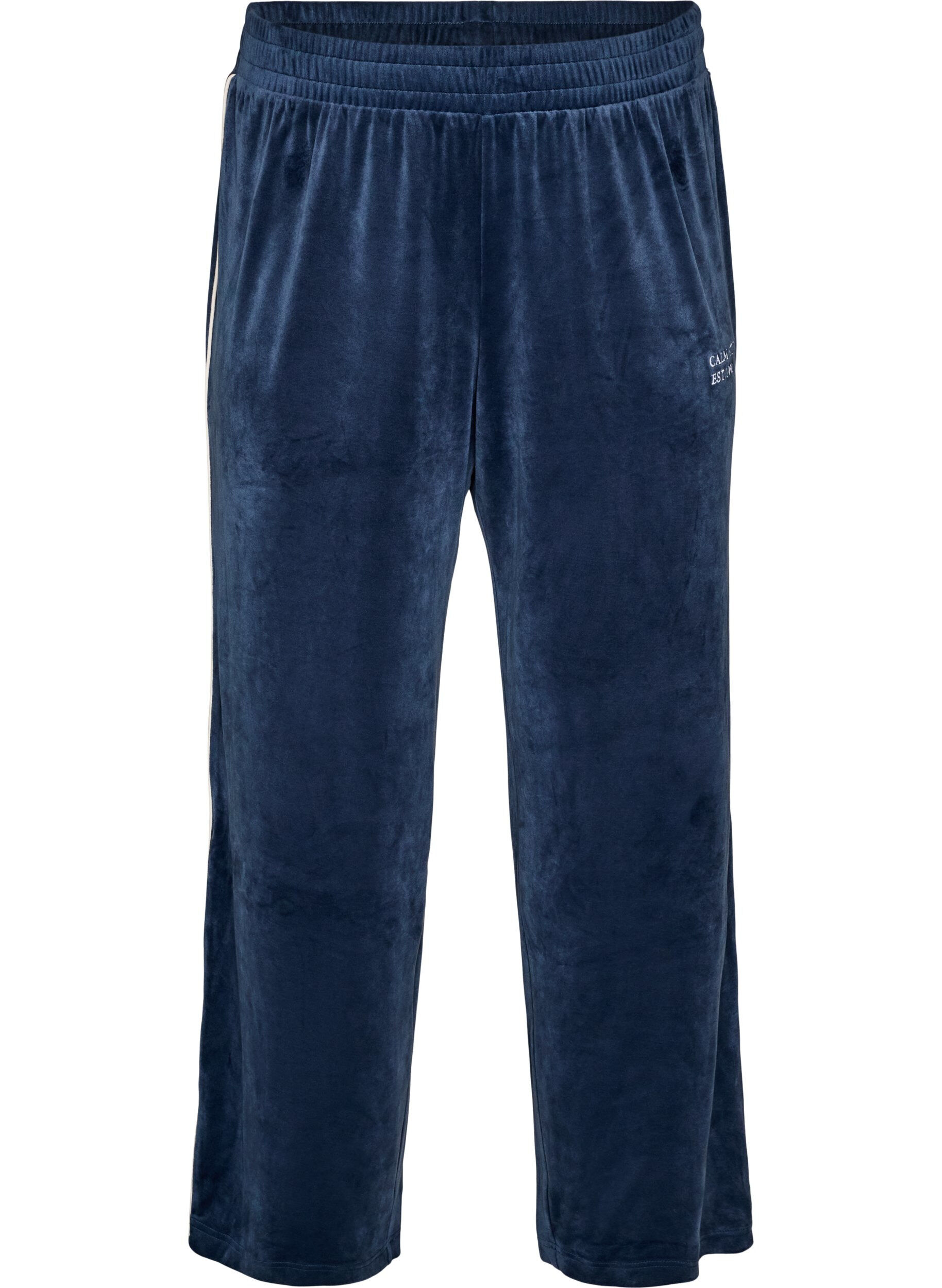 ZizziVeloursbroek met contrasterende biezen, Blauw, Packshot image number 0