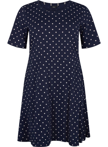 Gestippelde katoenen jurk met korte mouwen, Night Sky Dot, Packshot image number 0