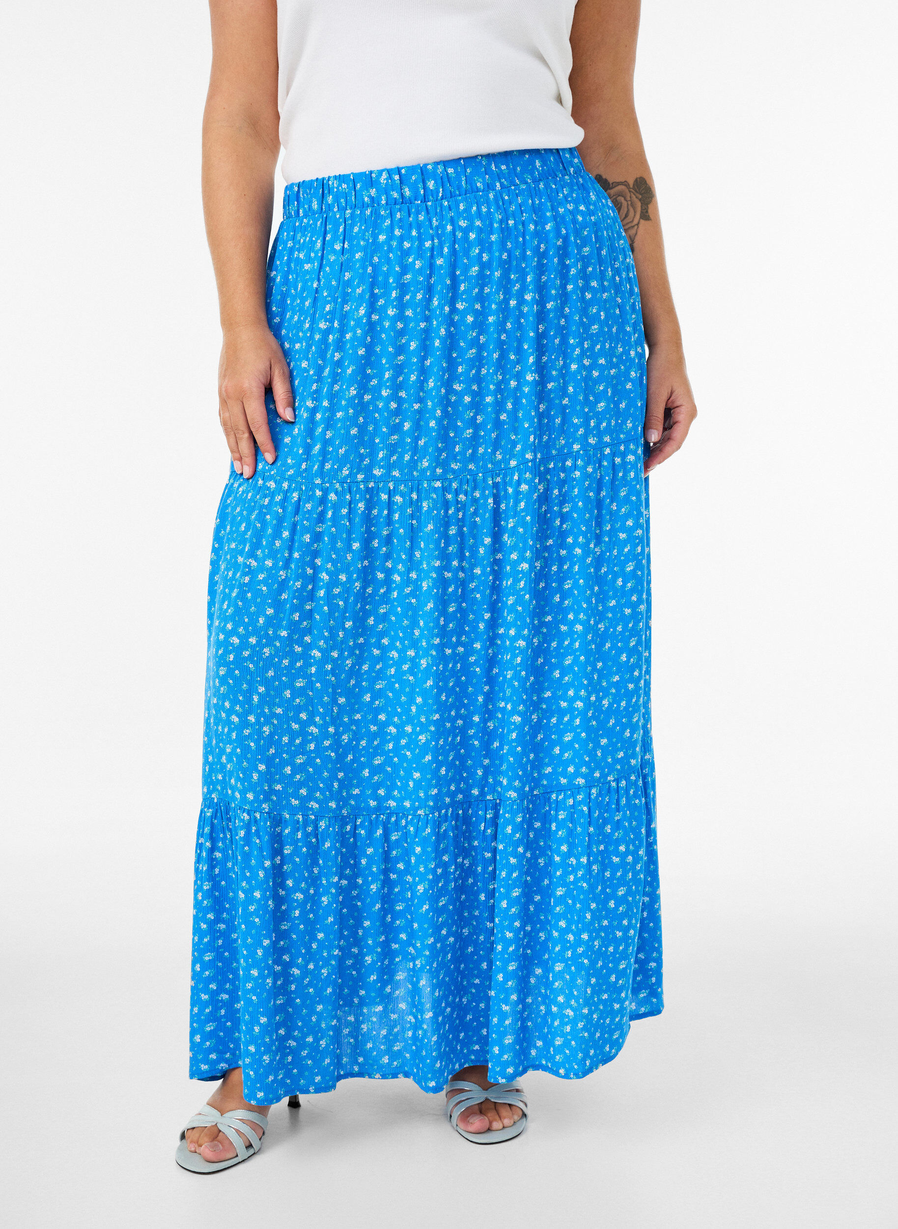 ZizziJupe longue &agrave; taille &eacute;lastiqu&eacute;e, Bleu, Model image number 2