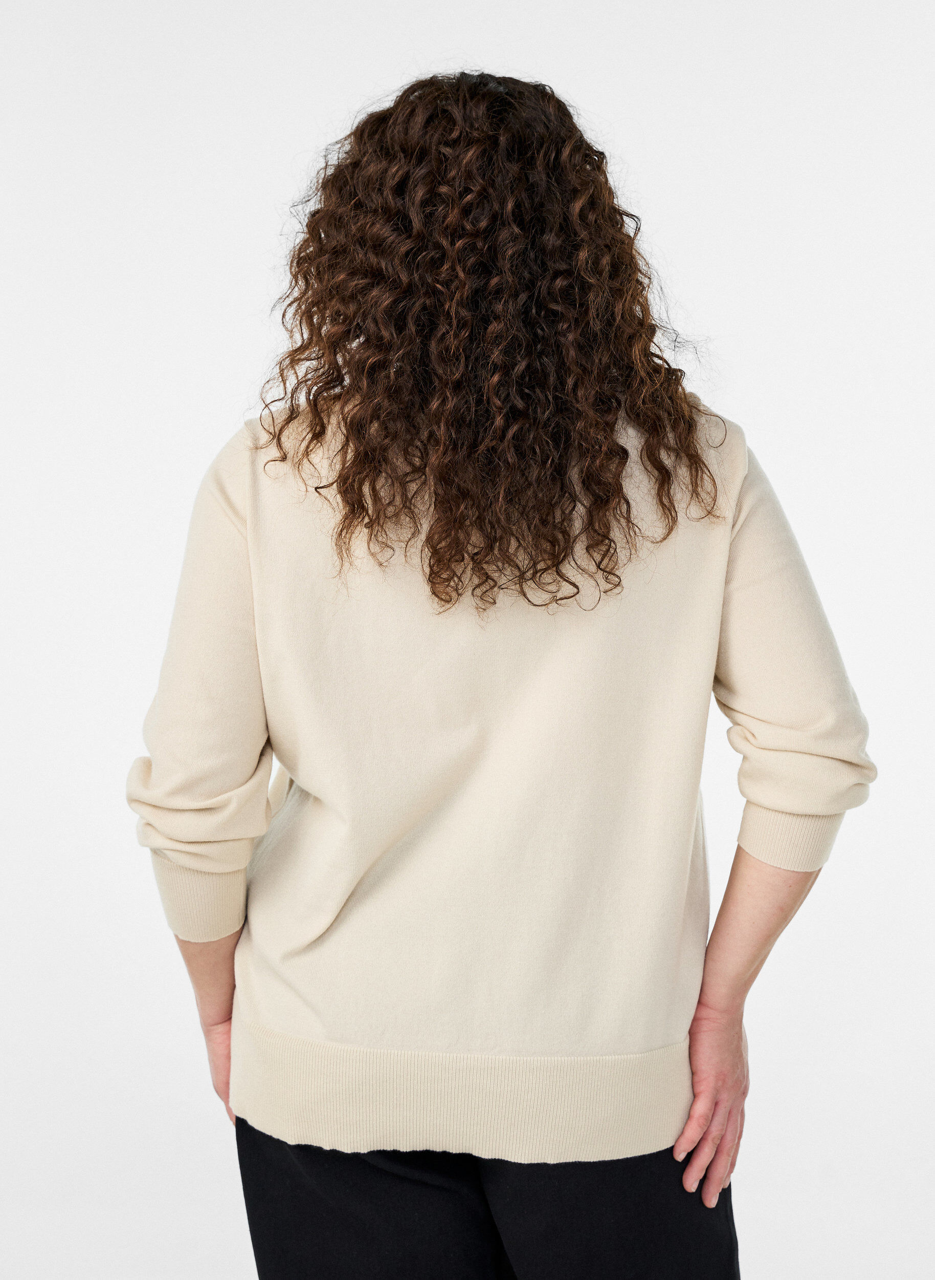 ZizziFijngebreide vest met ronde hals, Beige, Model image number 2