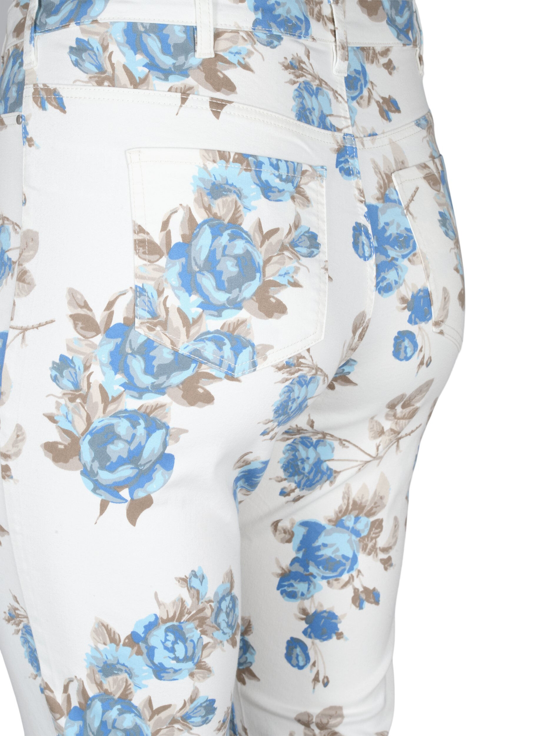 ZizziAmy capri jeans met hoge taille en bloemenprint, White B.AOP, Packshot image number 3