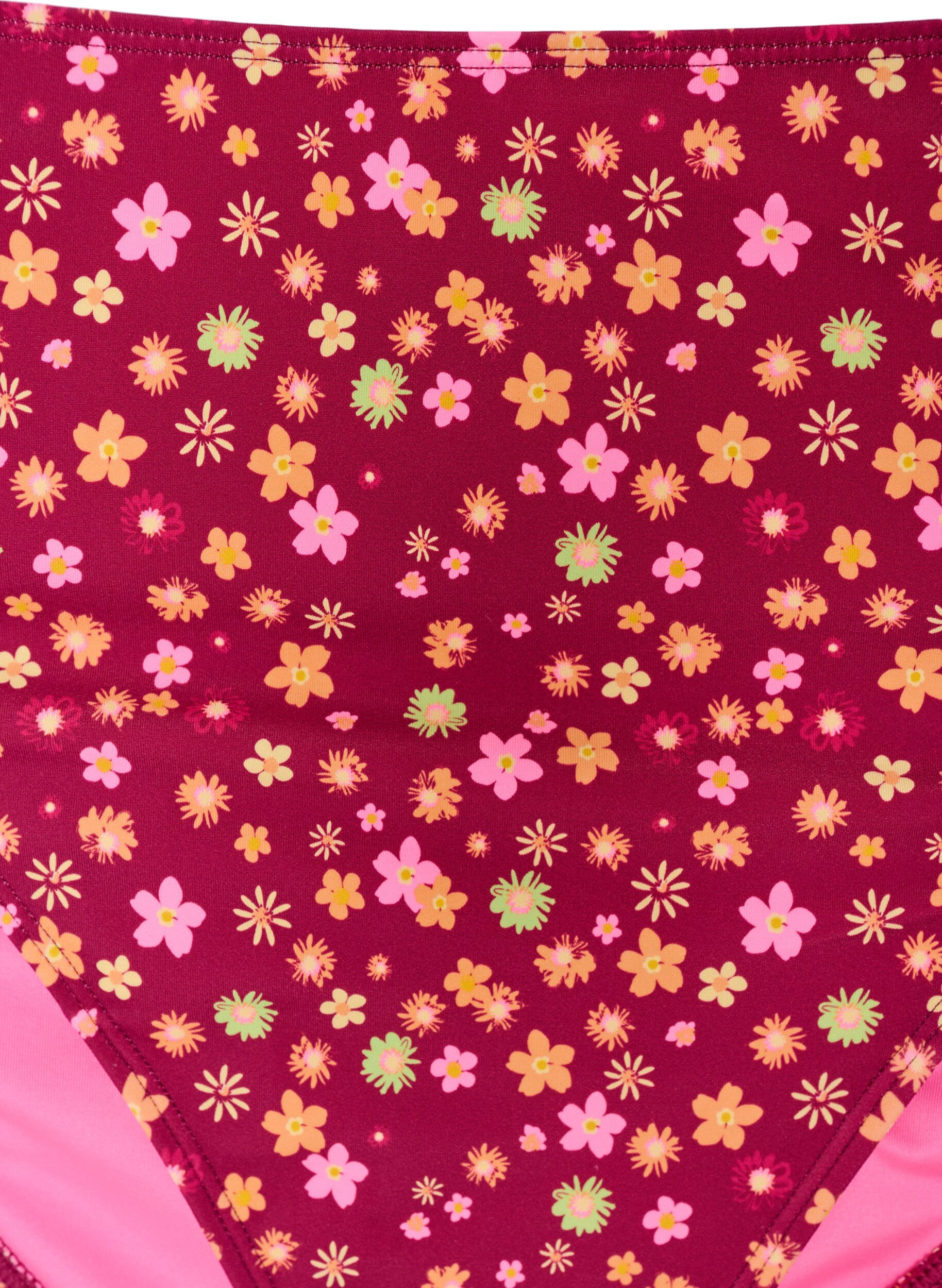 Zizzi Culotte de bikini &agrave; coupe tai avec liens &agrave; nouer et imprim&eacute; fleuri, Rouge, Packshot image number 2