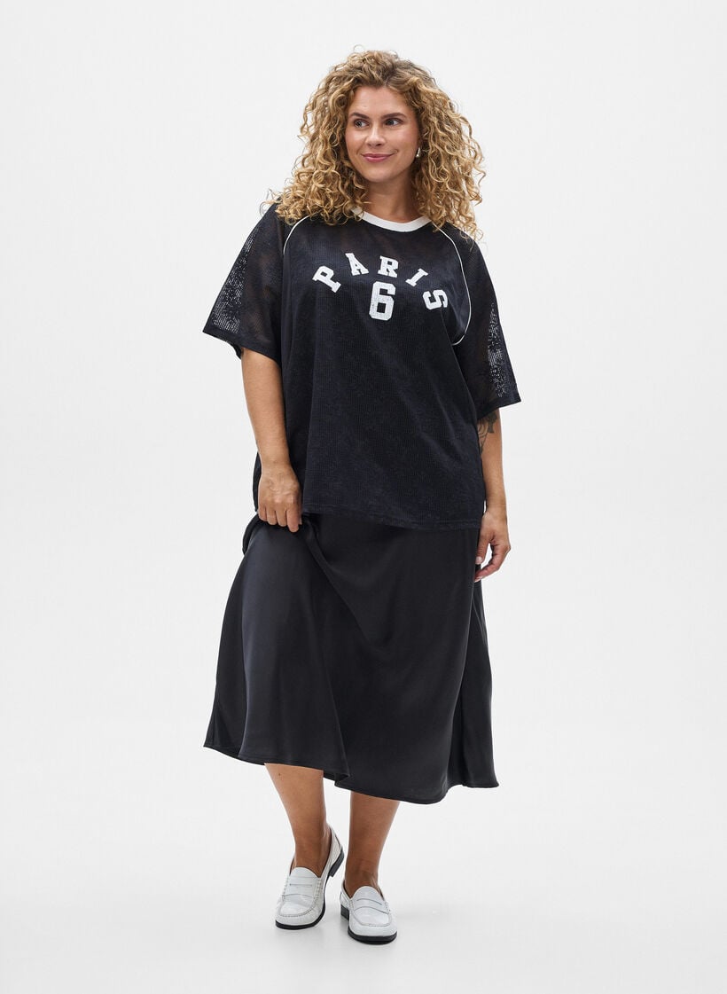 Jupe midi en satin, Noir, Model image number 0