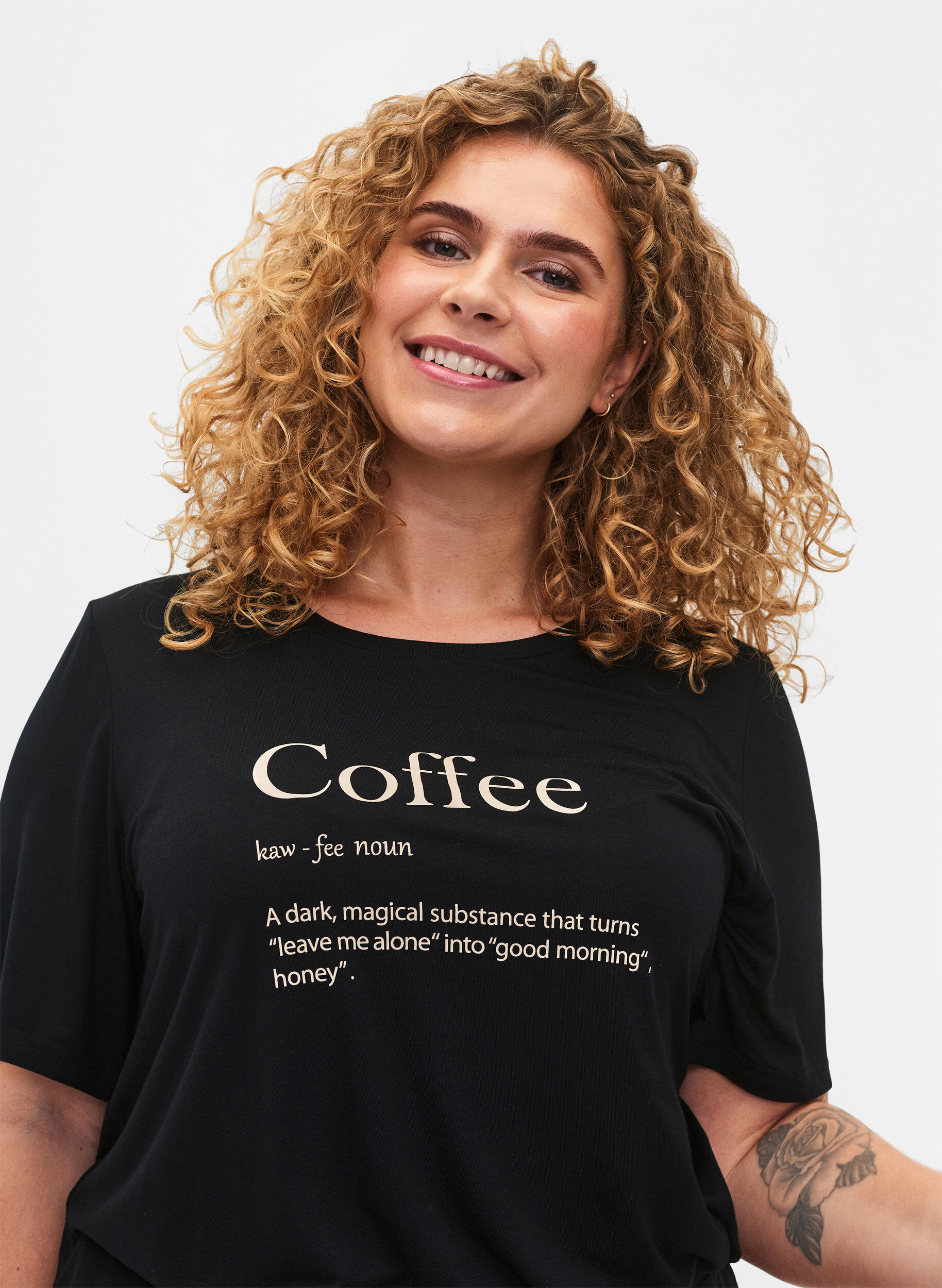 ZizziNachtshirt van viscose met korte mouwen, Black Coffee, Model image number 1