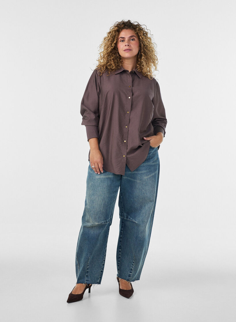 Chemise en viscose avec des boutons dor&eacute;s, Marron, Model image number 1