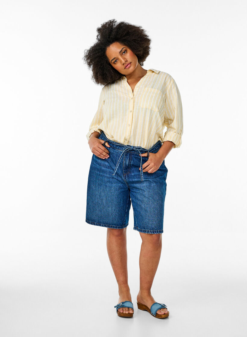 Linnen en viscose shirt met 3/4 mouwen, Beige, Model image number 1